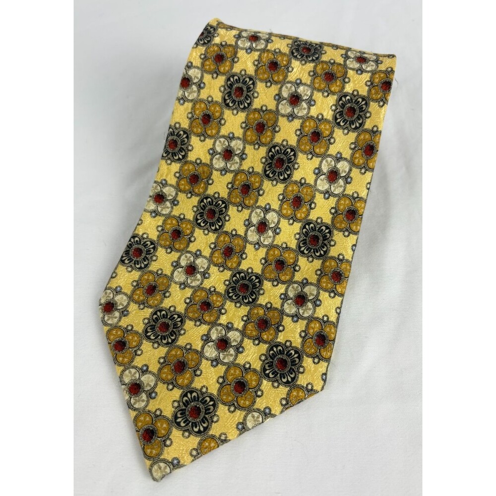 Valentino Cravatte Silk Tie Men's Yellow Floral 4" Wide Made Italy Vintage